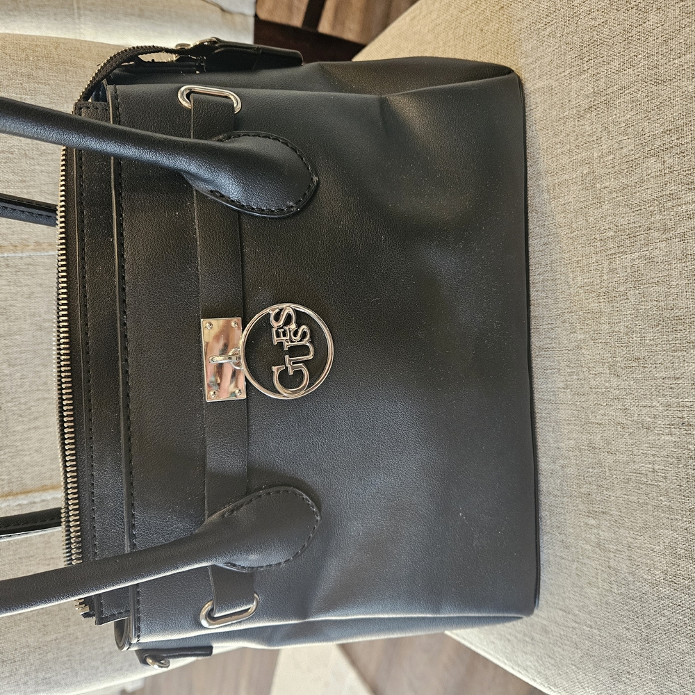 Guess Black Satchel with Polished Metal Detail